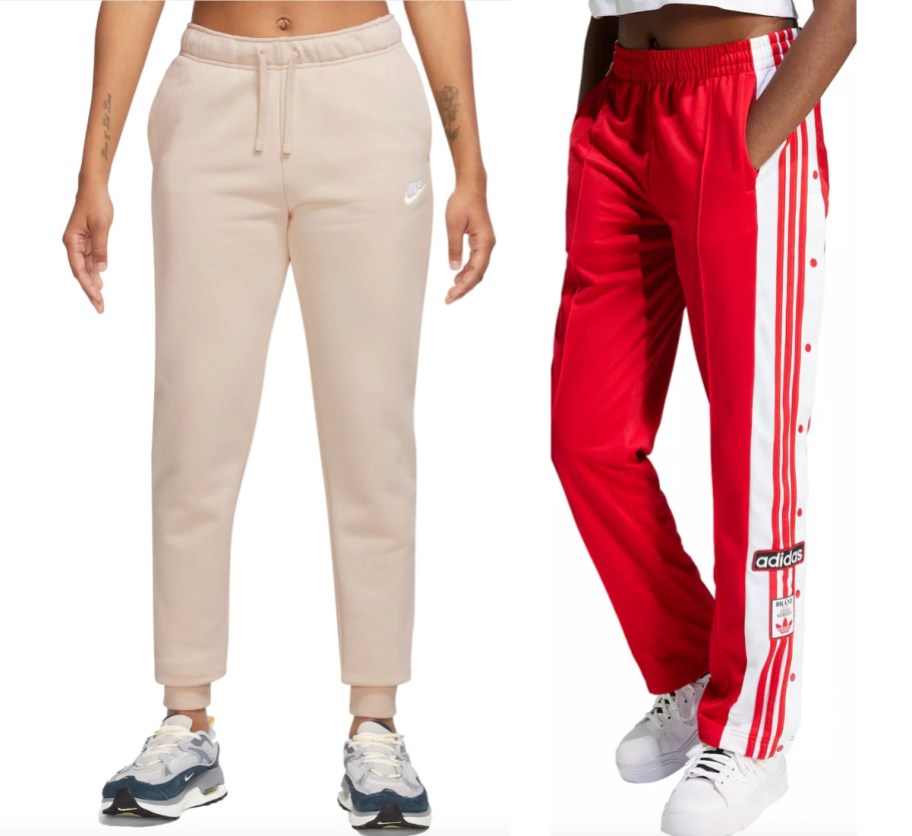 tan joggers and red pants