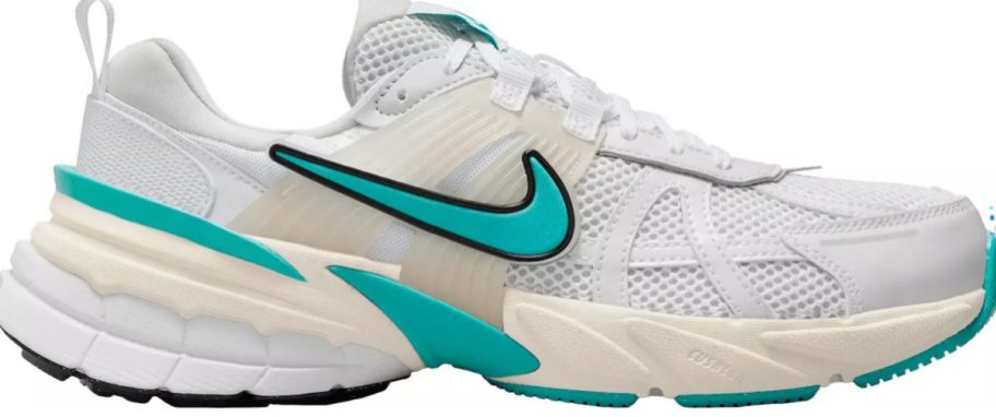 white and teal nike running shoes