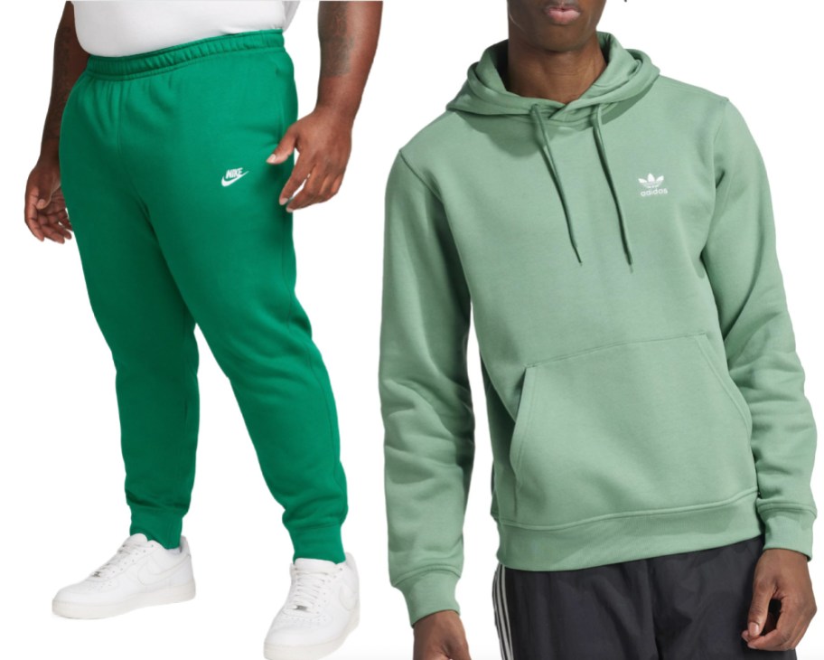 green joggers and hoodie