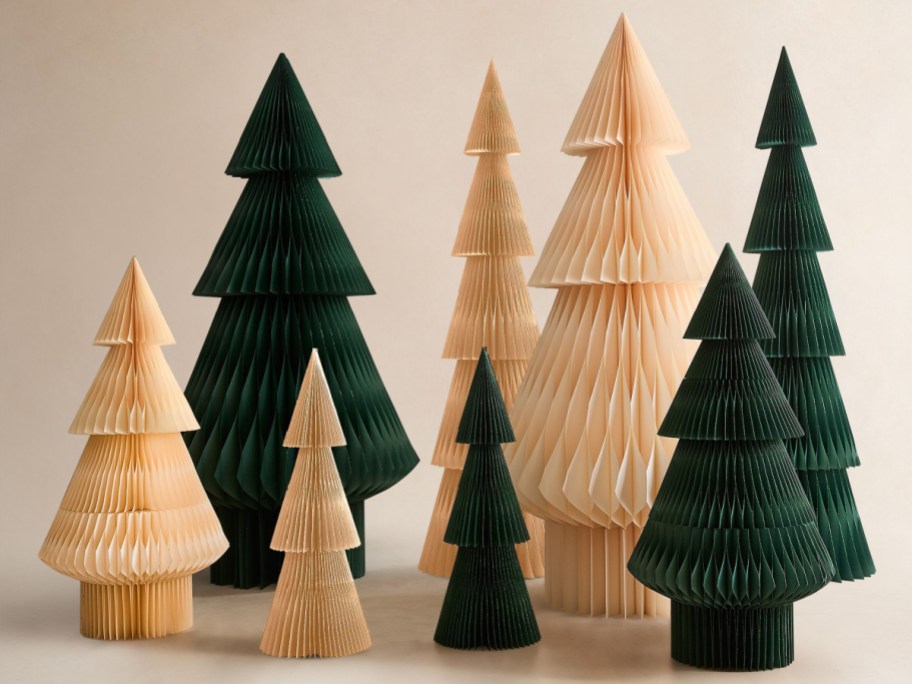 West Elm decorative paper trees in beige and green