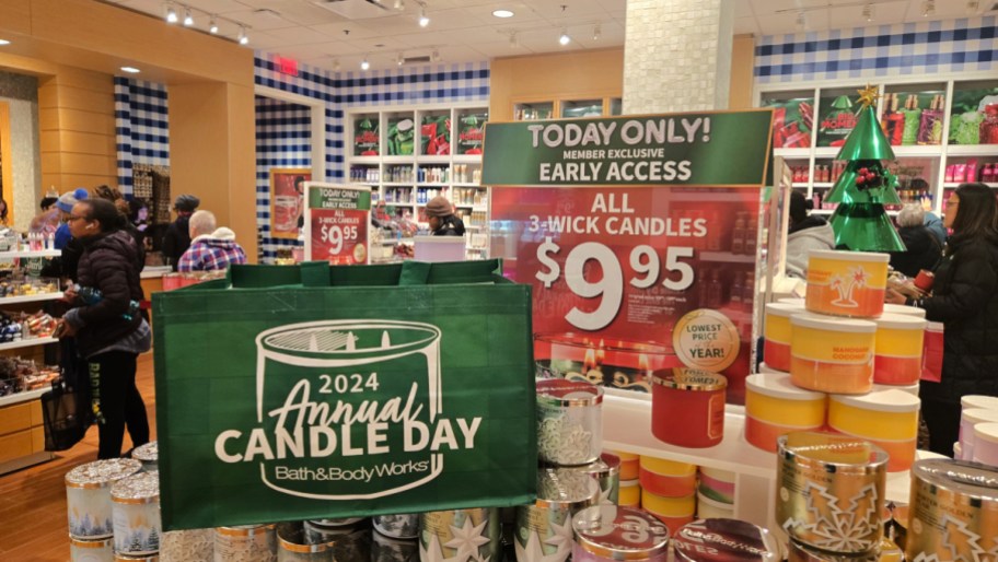 bath and body works 2024 candle day bag and signage in store