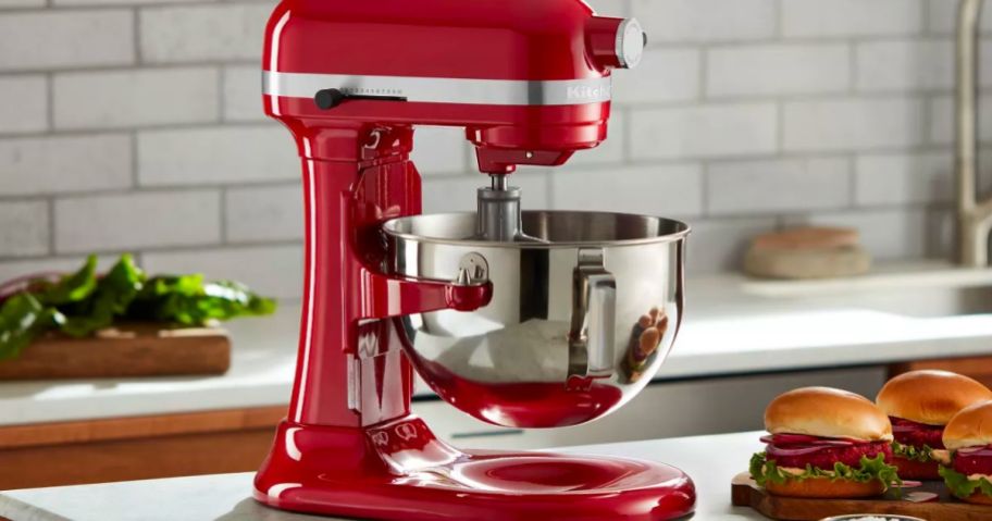 kitchenaid 5.5qt bowl lift stand mixer sitting on a kitchen counter