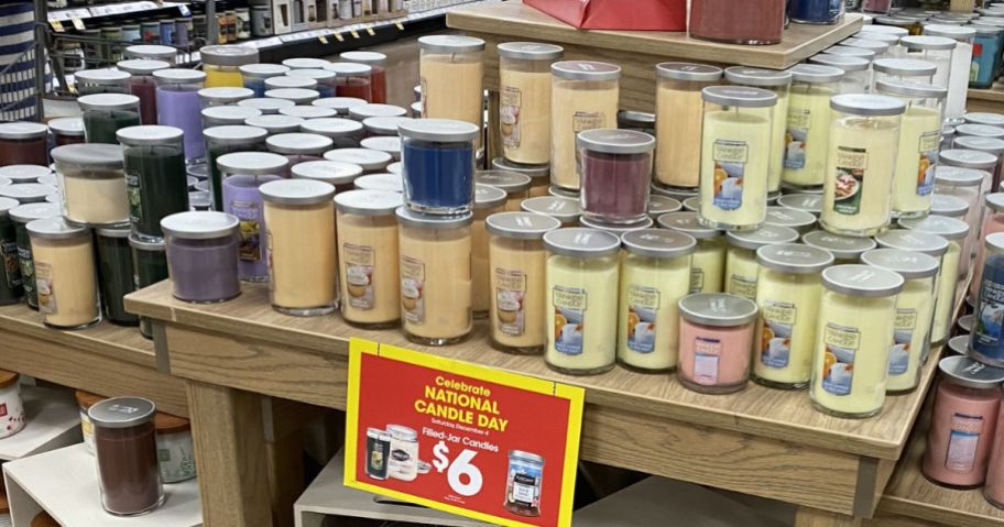 A Table of Yankee Candle on sale for Kroger Candle Day 