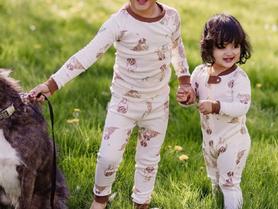 kids wearing saint bernard pajamas