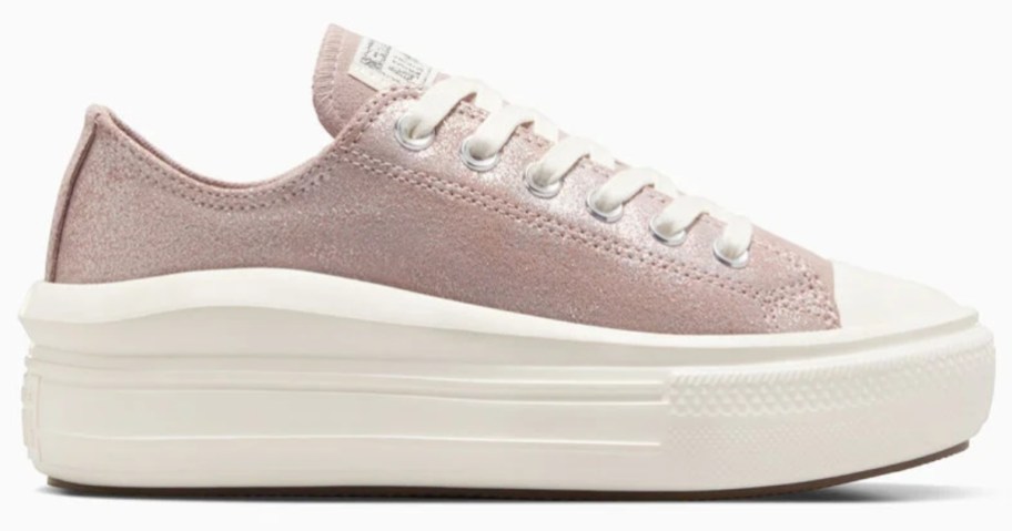 a women's Converse platform sneaker in shimmery pink with a white sole