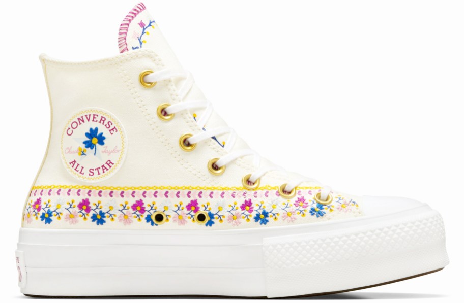 Converse shoe in off white with embroidered flower details