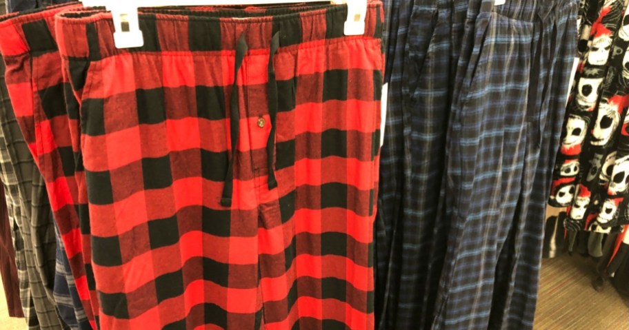 pajama pants hanging on shelf