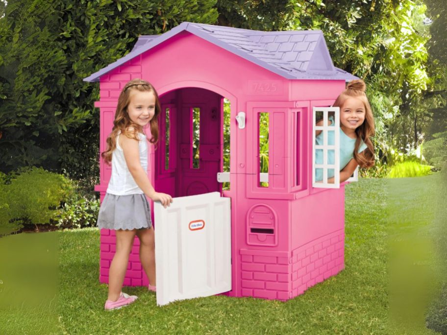 kids playing with Little Tikes Playhouse - Pink