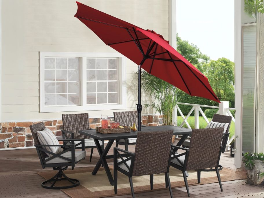 Mainstays 9' Round Market Umbrella on patio