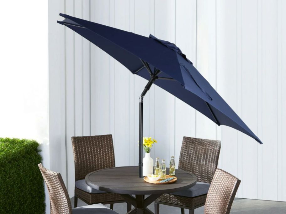 Mainstays 7.5' Round Push-Up Market Umbrella in Navy  