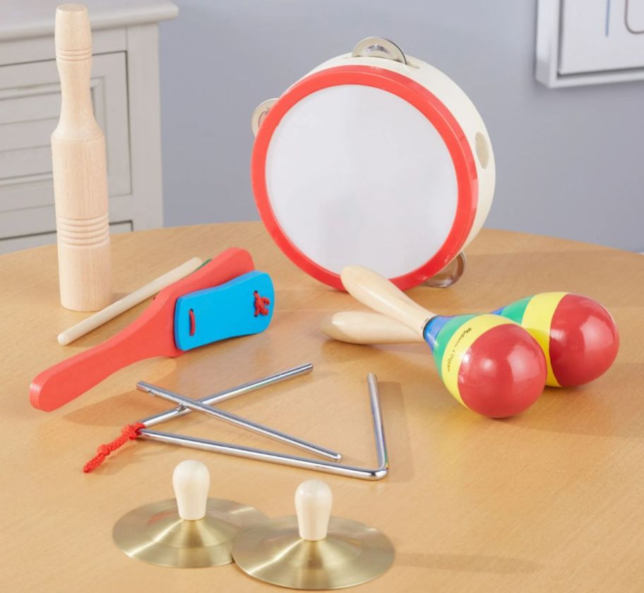 kids musical instruments on a tabletop