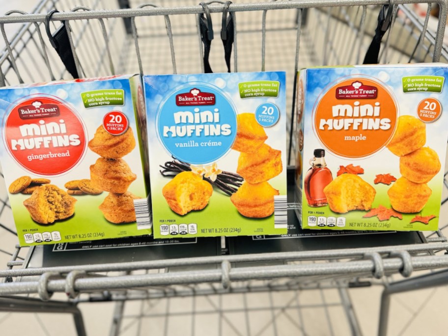 three boxes of mini muffins 