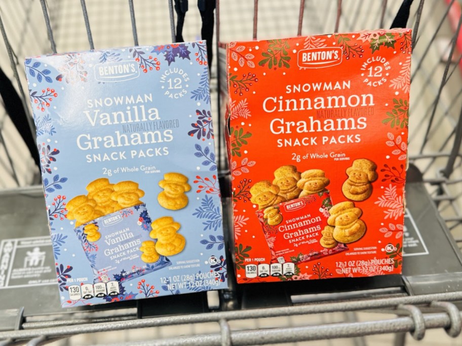 two boxes of graham crackers in shopping cart 