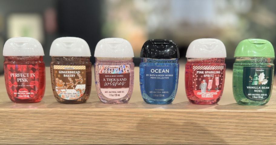 Bath & Body Works Pokcetbac Sanitizers Lined Up