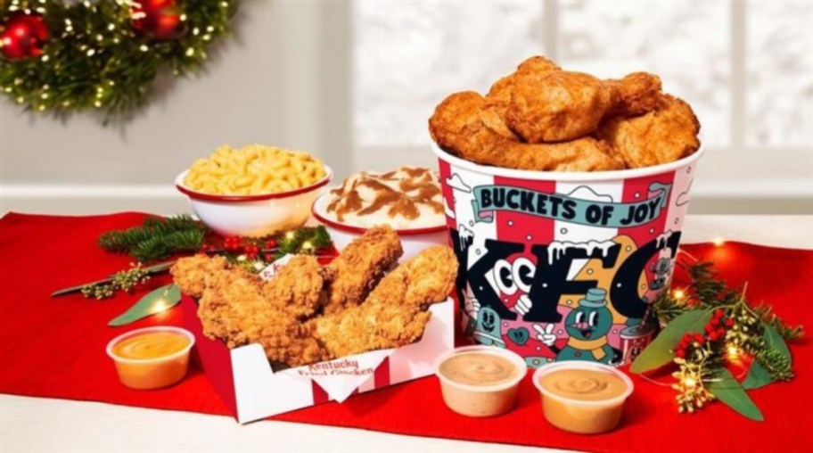 KFC Festive Feasts next to the 2024 KFC Holiday Buckets