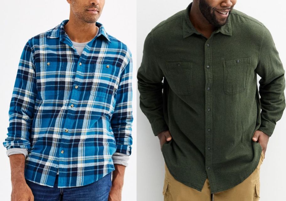 two men wearing sonoma super soft flannel shirts