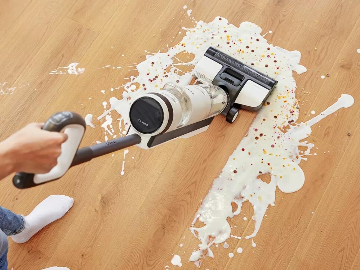 The Tineco mop being used on cereal 