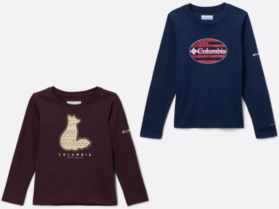 Stock images of two Columbia Kids tees