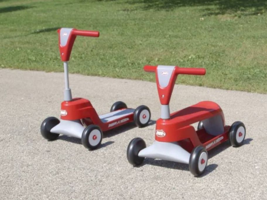 two Radio Flyer Scoot 2 Scooters outside