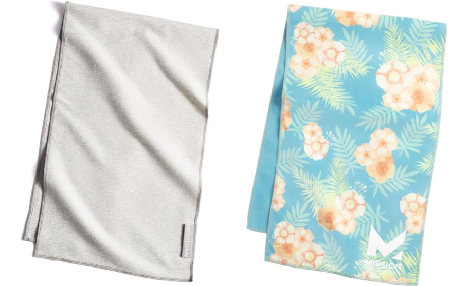 light grey and floral print MISSION Cooling Towels