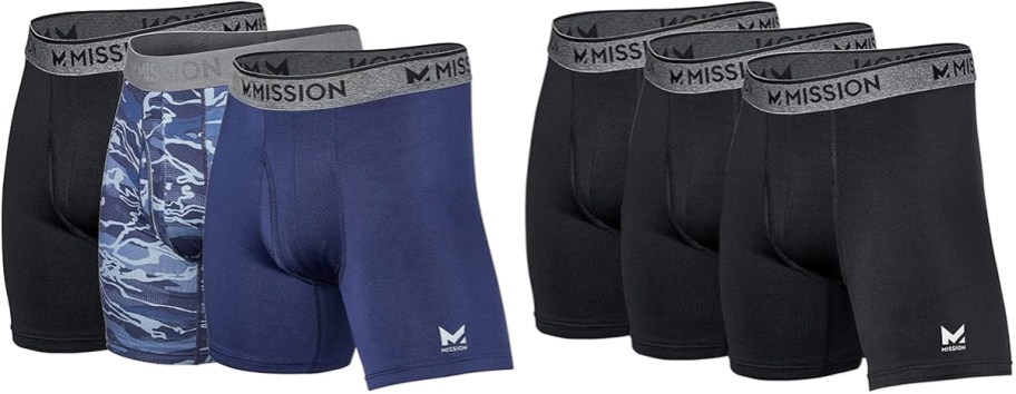 two 3-packs of men's boxer briefs