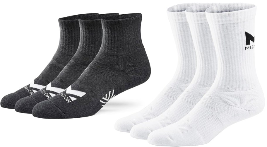 two 3-packs of ankle and crew socks