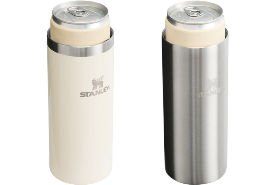 white and silver slim can cooler cups