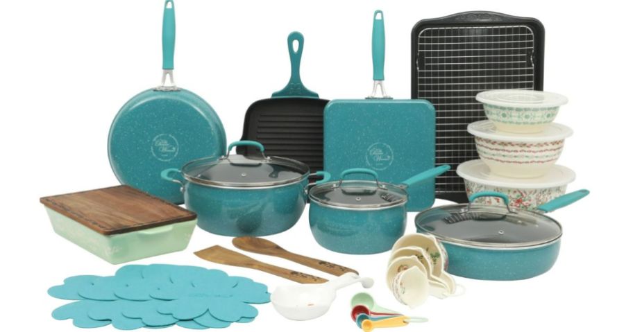 The Pioneer Woman Speckle Aluminum Cookware 34-Piece Set in Blue