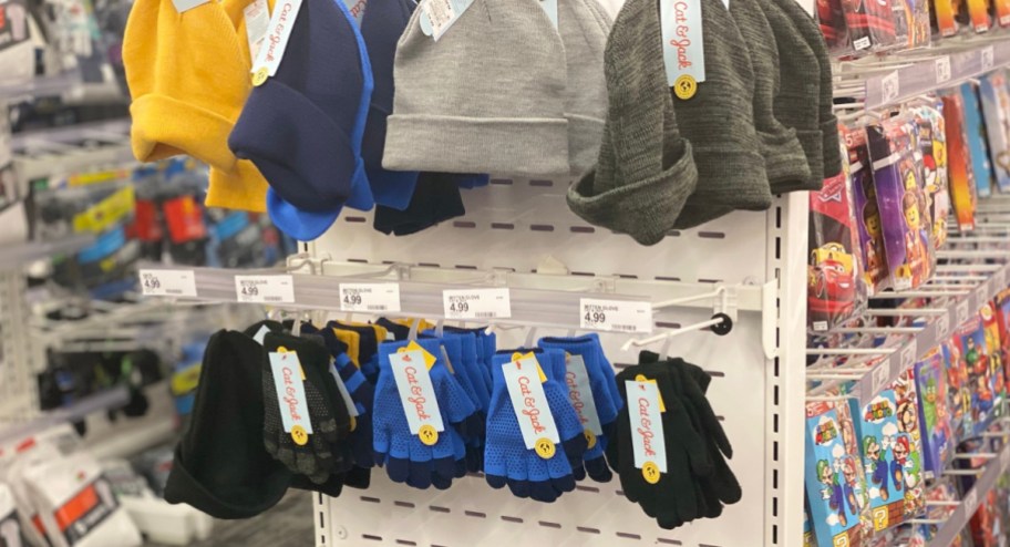 hat and gloves display at target kids