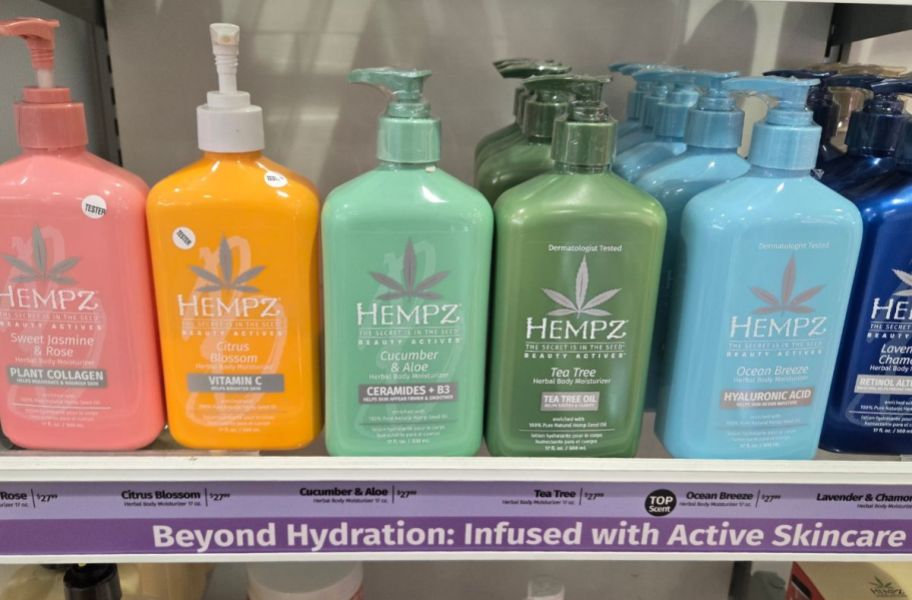 hempz lotions on display in a store