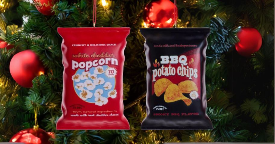 kohls potato chip and popcorn ornaments on tree