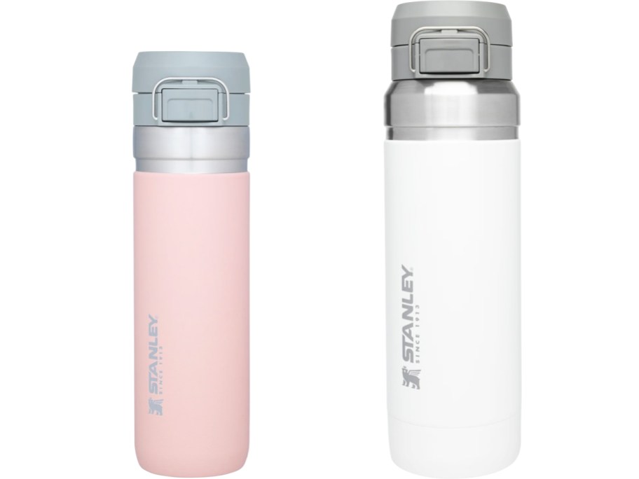 light pink and white stanley bottles