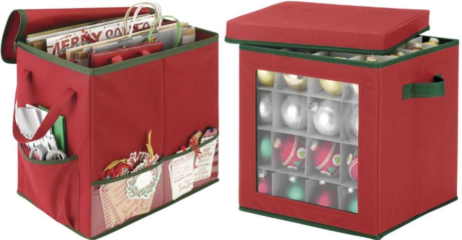 christmas gift bag and ornament storage boxes stock images