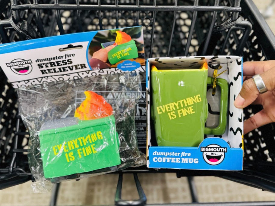 two everything is fine stress ball and mug