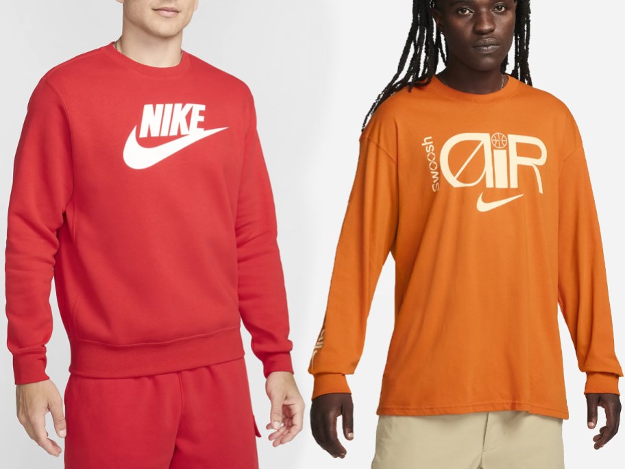 Nike Sportswear Club Fleece Men's Graphic Crew and Nike Max90 Men's Long-Sleeve Basketball T-Shirt