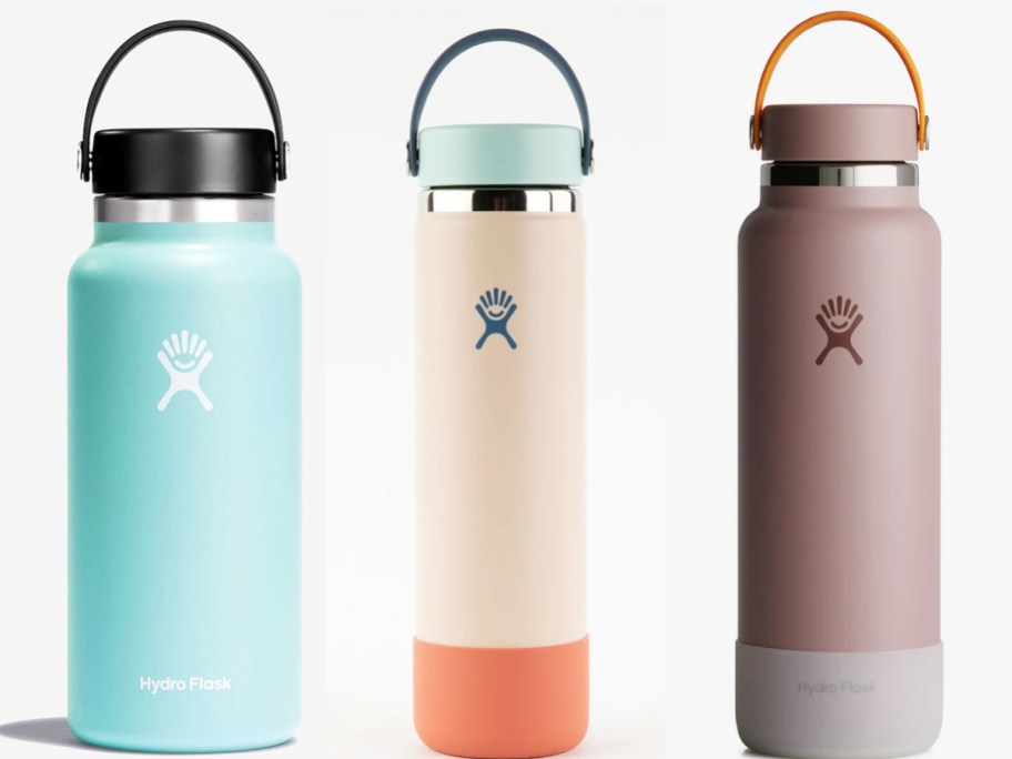 three hydro flask bottles