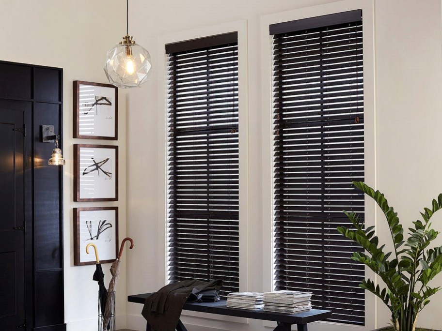 black blinds in entryway windows