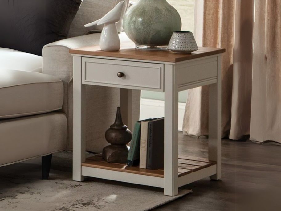 Alaterre Furniture Savannah End Table beside table in living room