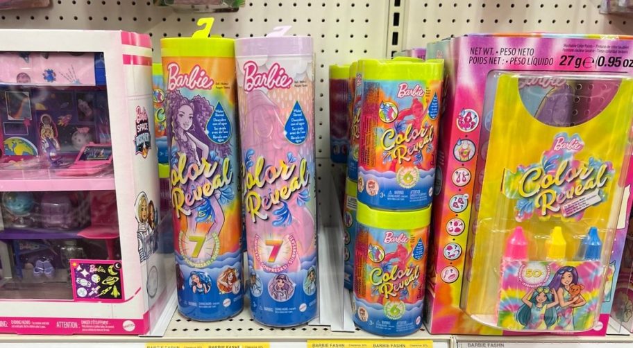 Barbie color reveal toys on shelf