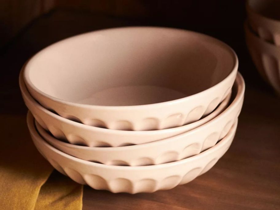 Anthropologie Amelie Latte Portuguese Stoneware Pasta Bowls 4-Count in Peach 