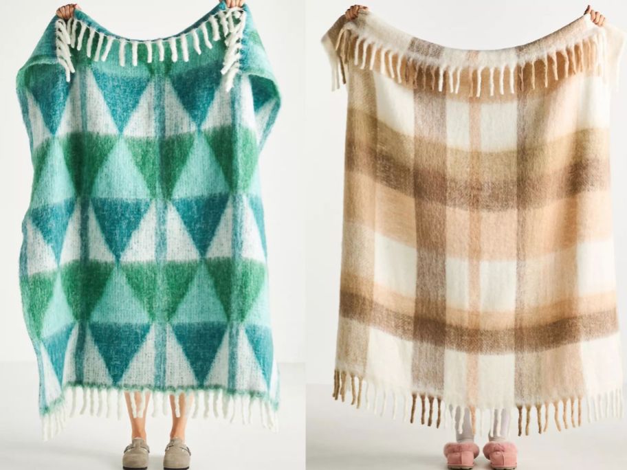 Anthropologie Cozy Cocoon Fringed Throw Blankets 