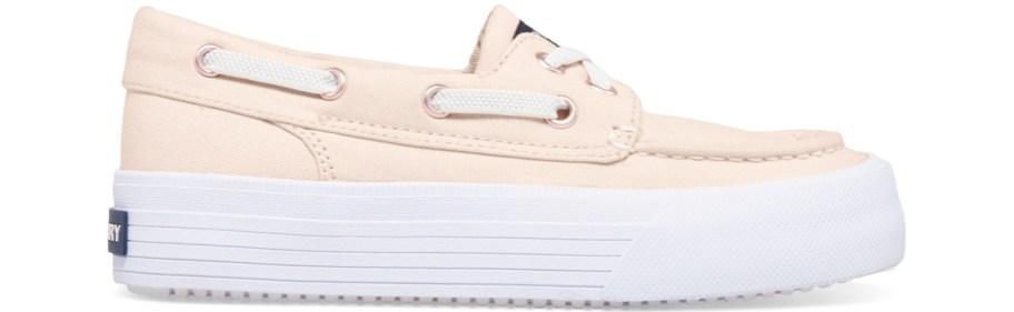 light pink sneaker with platform sole