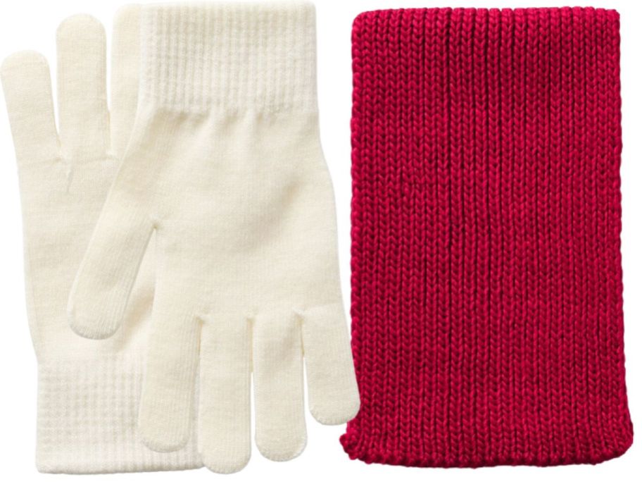 GAP Factory Gloves in white & Scarf in red