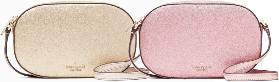 gold and pink sparkly oval crossbody bags