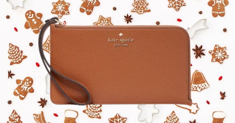 kate spade wristlet against gingerbread background