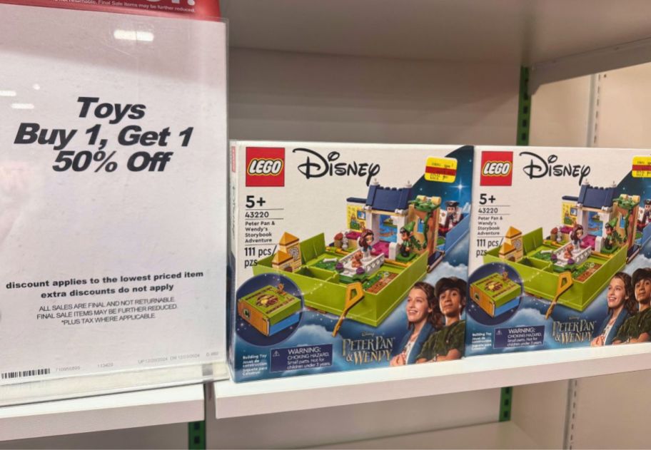 macys instore toy bogo sign next to 2 lego <a href='https://www.makertechlab.com/python-lists-as-arrays-tutorial' target='_blank' rel='follow'>sets</a> on a store shelf” width=”912″ height=”631″></p>
<p>Through January 1st head over to <a href=