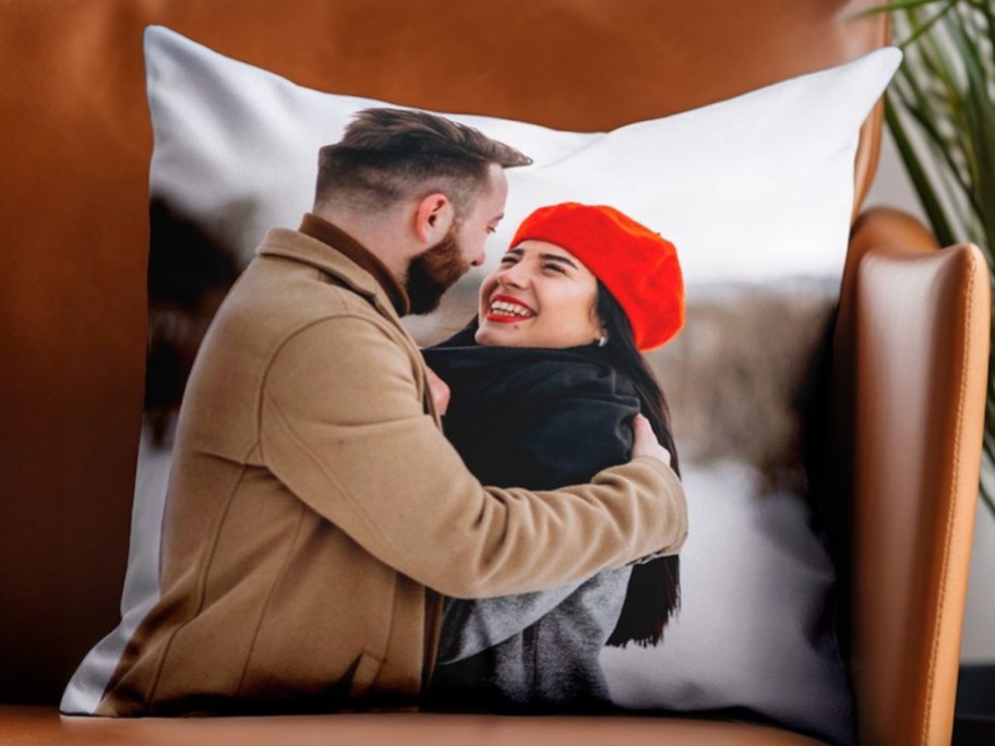 photo pillow on a chair