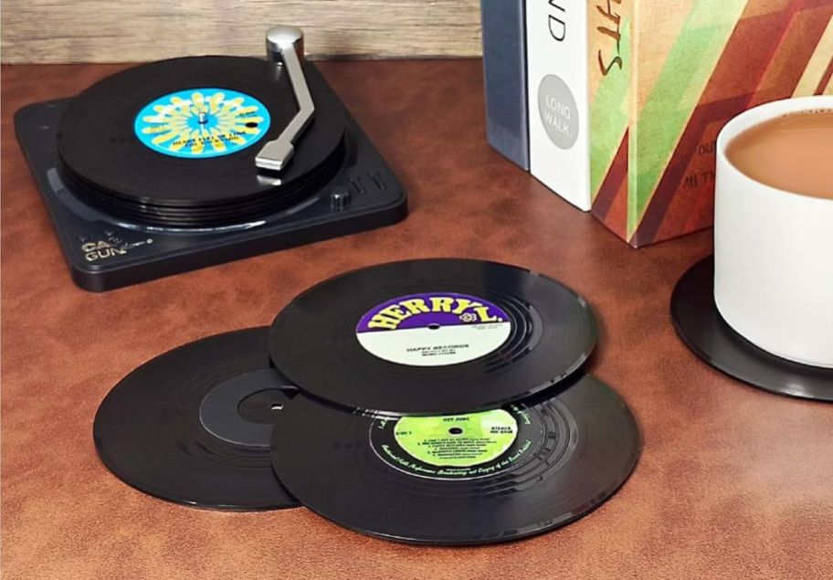 vinyl record coaster set