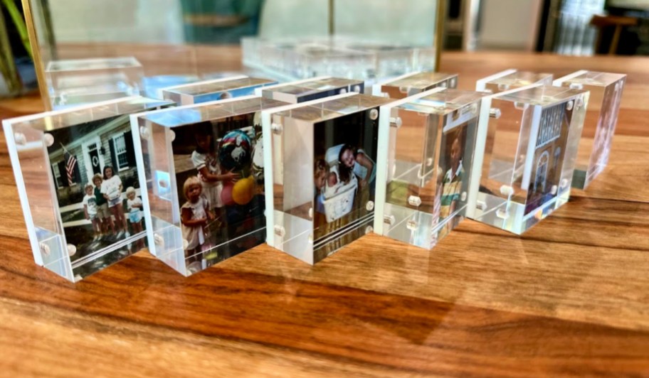 walgreens acrylic photo blocks on a wooden table