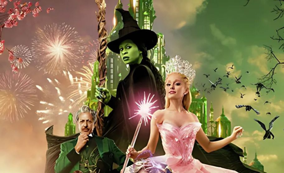 an image from the wicked movie poster featuring elphaba and glinda